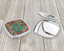 Letter U Retro Tribal Alphabet Initial Compact Mirror Decorative Travel Makeup Mirror for Women Girls Gifts Pocket Makeup Mirror Folding Handheld