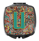 Letter U Retro Tribal Alphabet Initial Compact Mirror Decorative Travel Makeup Mirror for Women Girls Gifts Pocket Makeup Mirror Folding Handheld