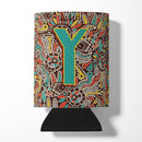 Letter Y Retro Tribal Alphabet Initial Can or Bottle Hugger Cooler Sleeve for Standard 12 oz Cans, Insulated Foam Beer & Soda Can Hugger Reusable