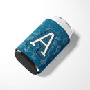 Letter A Sea Doodles Initial Alphabet Can or Bottle Hugger Cooler Sleeve for Standard 12 oz Cans, Insulated Foam Beer & Soda Can Hugger Reusable