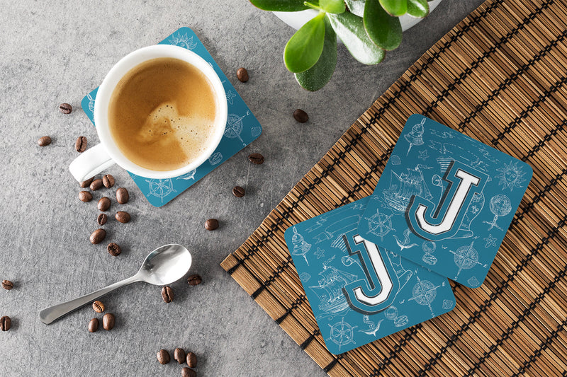 Set of 4 Letter J Sea Doodles Initial Alphabet Foam Coasters CJ2014-JFC