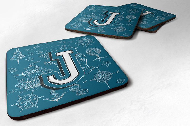 Set of 4 Letter J Sea Doodles Initial Alphabet Foam Coasters CJ2014-JFC