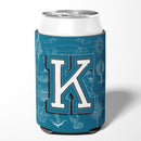 Letter K Sea Doodles Initial Alphabet Can or Bottle Hugger Cooler Sleeve for Standard 12 oz Cans, Insulated Foam Beer & Soda Can Hugger Reusable