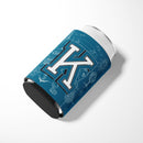Letter K Sea Doodles Initial Alphabet Can or Bottle Hugger Cooler Sleeve for Standard 12 oz Cans, Insulated Foam Beer & Soda Can Hugger Reusable
