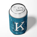 Letter K Sea Doodles Initial Alphabet Can or Bottle Hugger Cooler Sleeve for Standard 12 oz Cans, Insulated Foam Beer & Soda Can Hugger Reusable