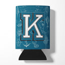 Letter K Sea Doodles Initial Alphabet Can or Bottle Hugger Cooler Sleeve for Standard 12 oz Cans, Insulated Foam Beer & Soda Can Hugger Reusable