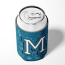 Letter M Sea Doodles Initial Alphabet Can or Bottle Hugger Cooler Sleeve for Standard 12 oz Cans, Insulated Foam Beer & Soda Can Hugger Reusable