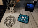 Letter N Sea Doodles Initial Alphabet Pot Holder Set of 2 Heat Resistant Quilted Hot Pads 7.5 x 7.5 Inch, Insulated Kitchen Trivets for Cooking & Baking