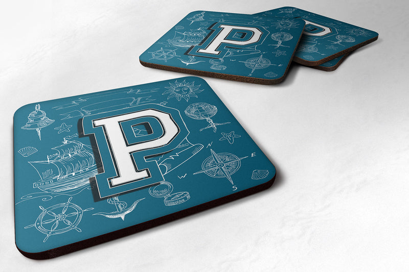 Set of 4 Letter P Sea Doodles Initial Alphabet Foam Coasters CJ2014-PFC