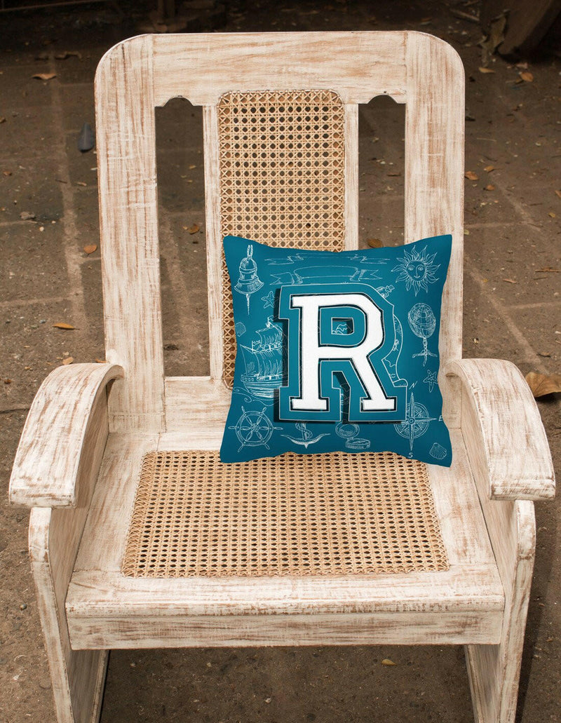 Letter R Sea Doodles Initial Alphabet Canvas Fabric Decorative Pillow CJ2014-RPW1414