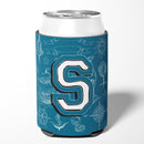 Letter S Sea Doodles Initial Alphabet Can or Bottle Hugger Cooler Sleeve for Standard 12 oz Cans, Insulated Foam Beer & Soda Can Hugger Reusable