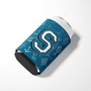 Letter S Sea Doodles Initial Alphabet Can or Bottle Hugger Cooler Sleeve for Standard 12 oz Cans, Insulated Foam Beer & Soda Can Hugger Reusable