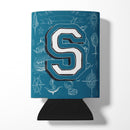 Letter S Sea Doodles Initial Alphabet Can or Bottle Hugger Cooler Sleeve for Standard 12 oz Cans, Insulated Foam Beer & Soda Can Hugger Reusable