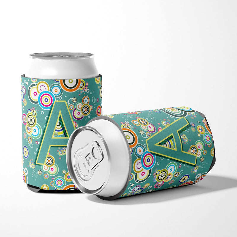 Letter A Circle Circle Teal Initial Alphabet Can or Bottle Hugger CJ2015-ACC