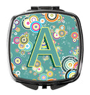 Letter A Circle Circle Teal Initial Alphabet Compact Mirror Decorative Travel Makeup Mirror for Women Girls Gifts Pocket Makeup Mirror Folding Handheld