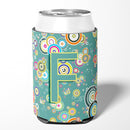 Letter F Circle Circle Teal Initial Alphabet Can or Bottle Hugger Cooler Sleeve for Standard 12 oz Cans, Insulated Foam Beer & Soda Can Hugger Reusable