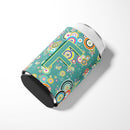 Letter F Circle Circle Teal Initial Alphabet Can or Bottle Hugger Cooler Sleeve for Standard 12 oz Cans, Insulated Foam Beer & Soda Can Hugger Reusable