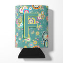 Letter F Circle Circle Teal Initial Alphabet Can or Bottle Hugger Cooler Sleeve for Standard 12 oz Cans, Insulated Foam Beer & Soda Can Hugger Reusable