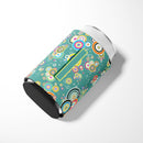 Letter I Circle Circle Teal Initial Alphabet Can or Bottle Hugger Cooler Sleeve for Standard 12 oz Cans, Insulated Foam Beer & Soda Can Hugger Reusable