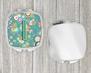Letter I Circle Circle Teal Initial Alphabet Compact Mirror Decorative Travel Makeup Mirror for Women Girls Gifts Pocket Makeup Mirror Folding Handheld