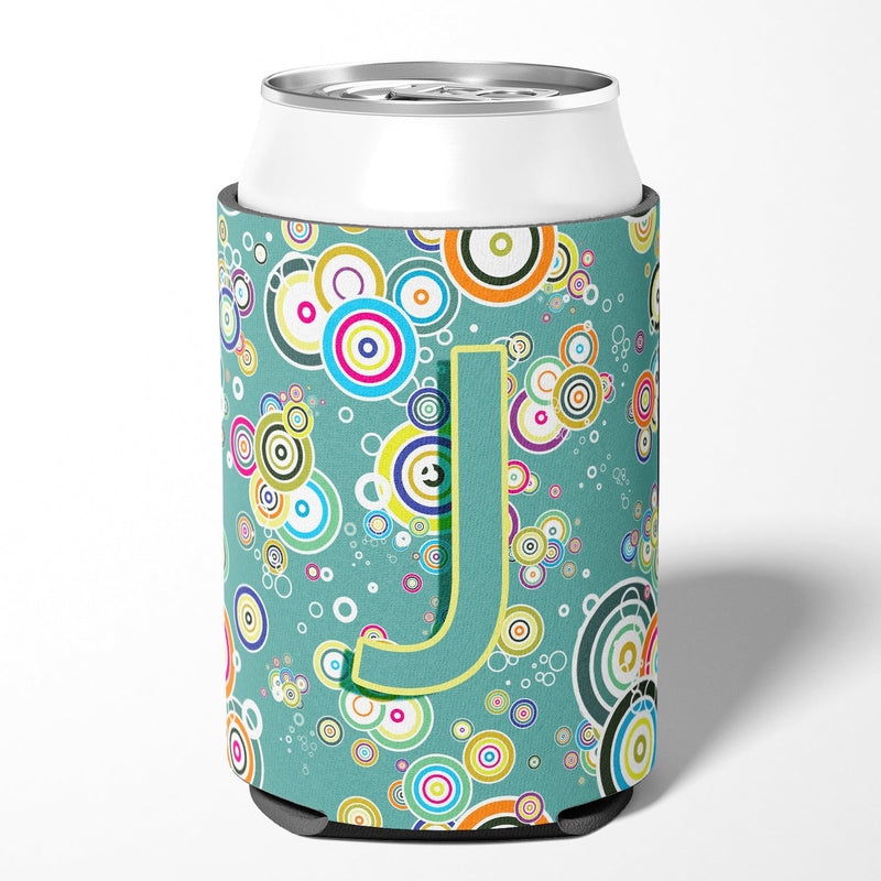 Letter J Circle Circle Teal Initial Alphabet Can or Bottle Hugger CJ2015-JCC