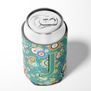 Letter J Circle Circle Teal Initial Alphabet Can or Bottle Hugger Cooler Sleeve for Standard 12 oz Cans, Insulated Foam Beer & Soda Can Hugger Reusable