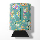 Letter J Circle Circle Teal Initial Alphabet Can or Bottle Hugger Cooler Sleeve for Standard 12 oz Cans, Insulated Foam Beer & Soda Can Hugger Reusable