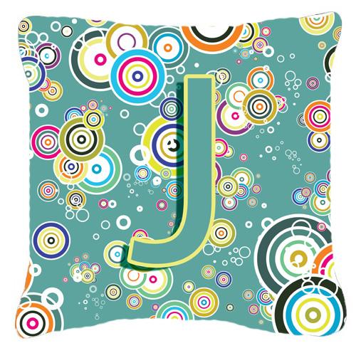 Letter J Circle Circle Teal Initial Alphabet Canvas Fabric Decorative Pillow