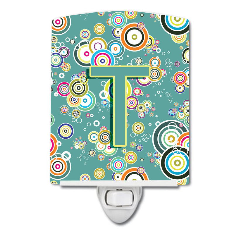 Letter T Circle Circle Teal Initial Alphabet Ceramic Night Light CJ2015-TCNL