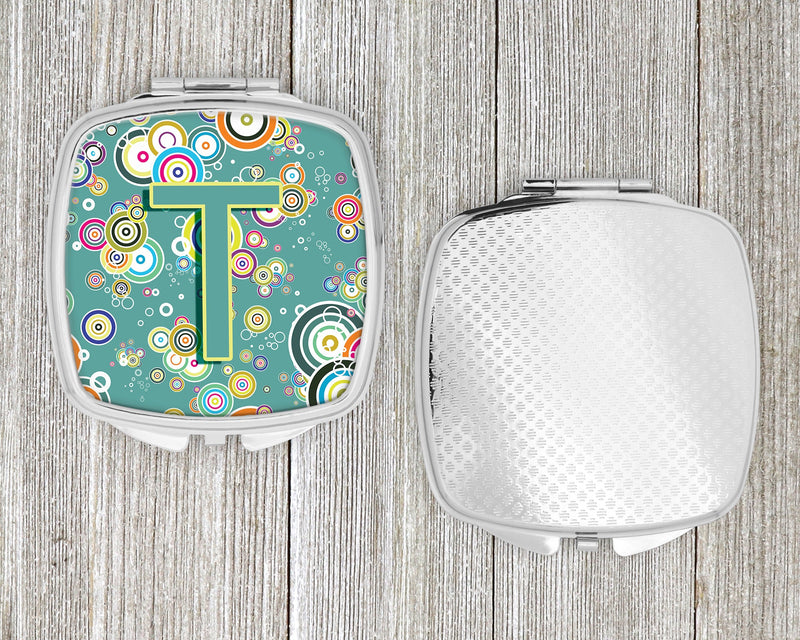 Letter T Circle Circle Teal Initial Alphabet Compact Mirror CJ2015-TSCM