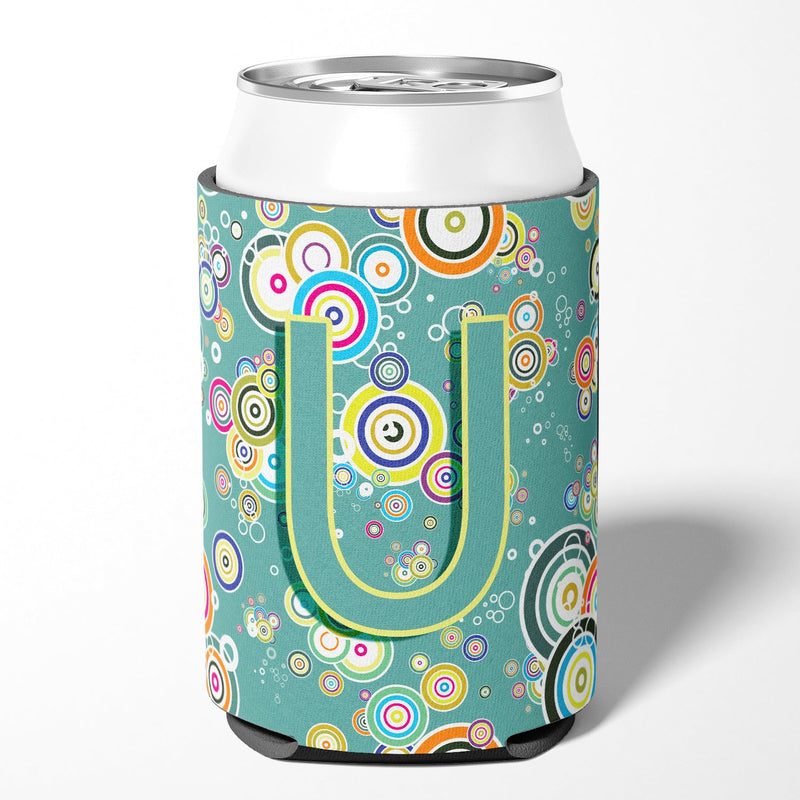 Letter U Circle Circle Teal Initial Alphabet Can or Bottle Hugger CJ2015-UCC