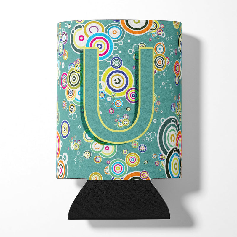 Letter U Circle Circle Teal Initial Alphabet Can or Bottle Hugger CJ2015-UCC