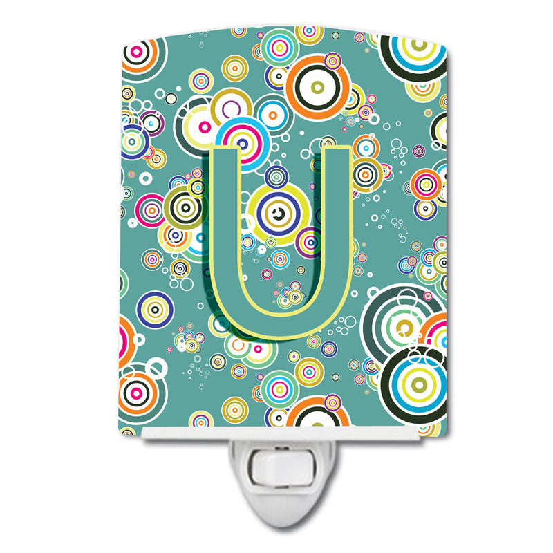 Letter U Circle Circle Teal Initial Alphabet Ceramic Night Light CJ2015-UCNL