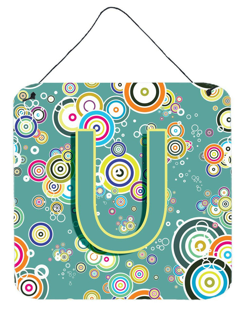 Letter U Circle Circle Teal Initial Alphabet Wall or Door Hanging Prints CJ2015-UDS66