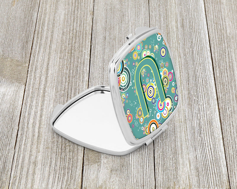 Letter U Circle Circle Teal Initial Alphabet Compact Mirror CJ2015-USCM