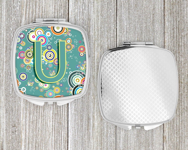 Letter U Circle Circle Teal Initial Alphabet Compact Mirror CJ2015-USCM