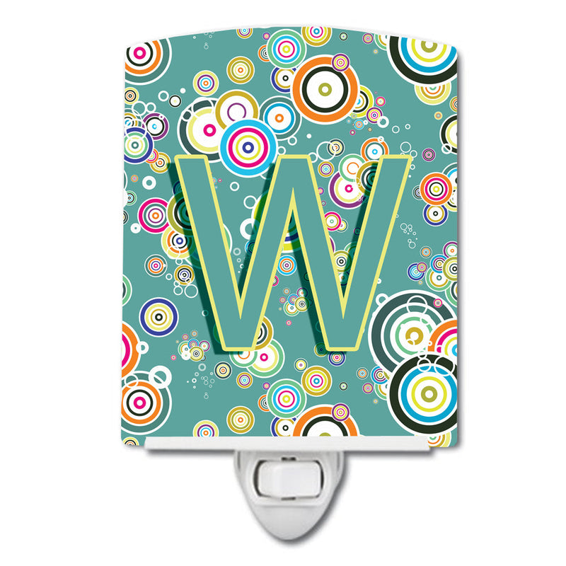 Letter W Circle Circle Teal Initial Alphabet Ceramic Night Light CJ2015-WCNL