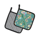 Letter X Circle Circle Teal Initial Alphabet Pot Holder Set of 2 Heat Resistant Quilted Hot Pads 7.5 x 7.5 Inch, Insulated Kitchen Trivets for Cooking & Baking
