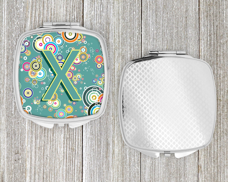 Letter X Circle Circle Teal Initial Alphabet Compact Mirror CJ2015-XSCM