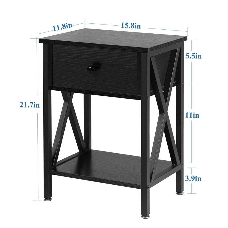 Set of 2 - Rustic 1 Drawer Black Nightstand with X-Shaped Sides, photo 5 of 5