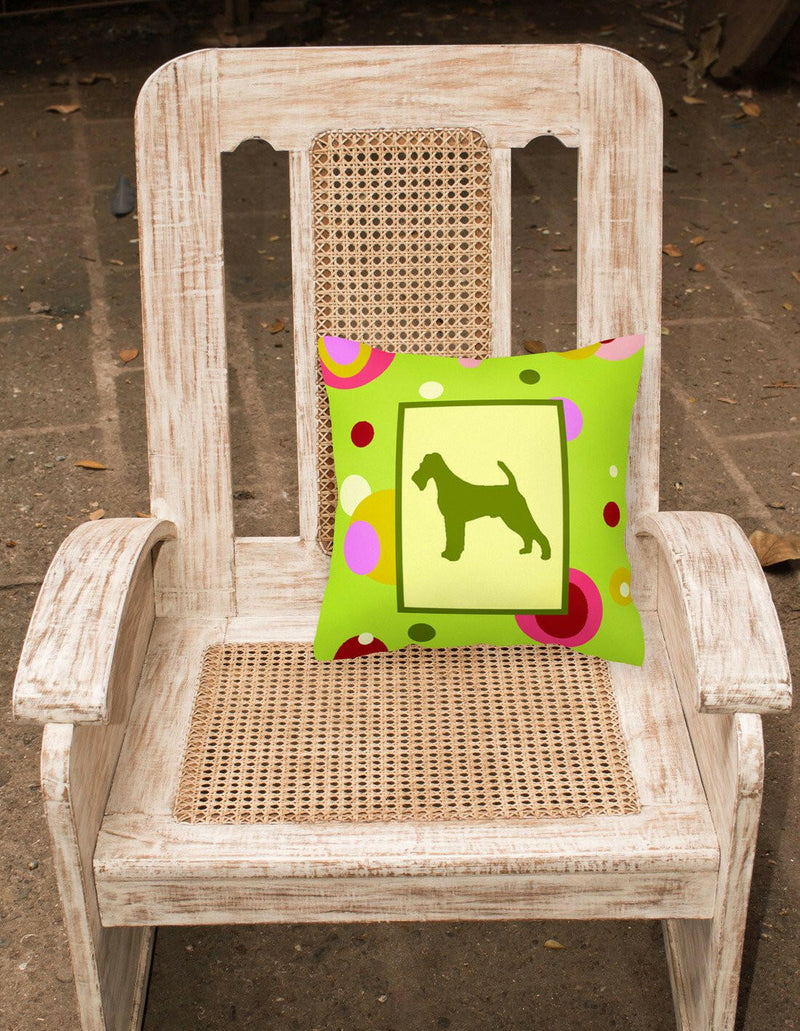 Lime Green Dots Irish Terrier Fabric Decorative Pillow CK1039PW1414