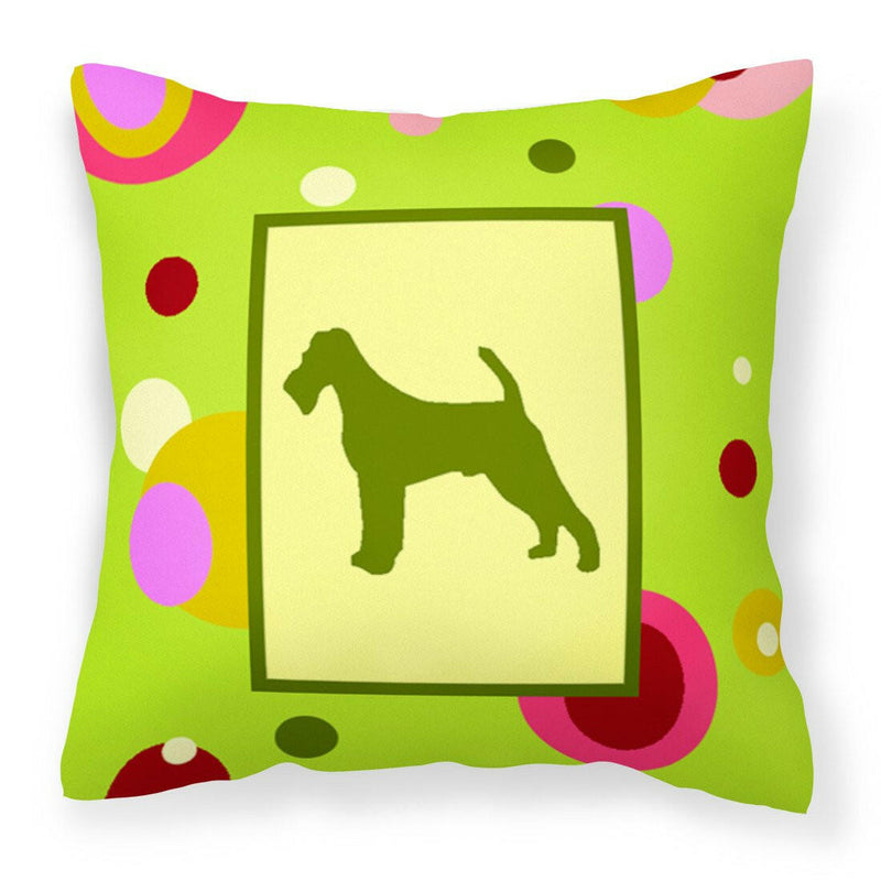 Lime Green Dots Irish Terrier Fabric Decorative Pillow CK1039PW1414