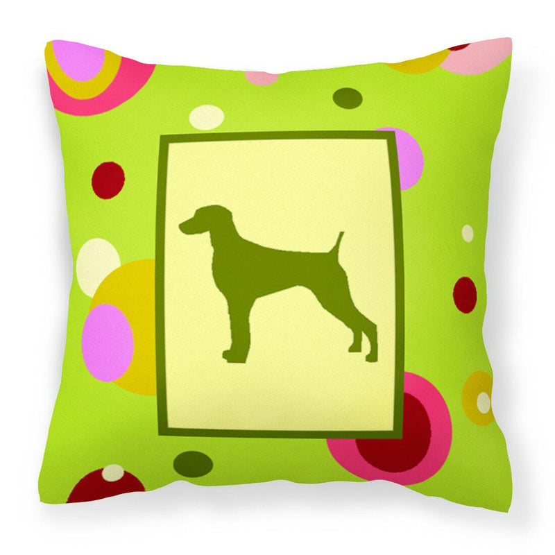 Lime Green Dots Weimaraner Fabric Decorative Pillow CK1063PW1414