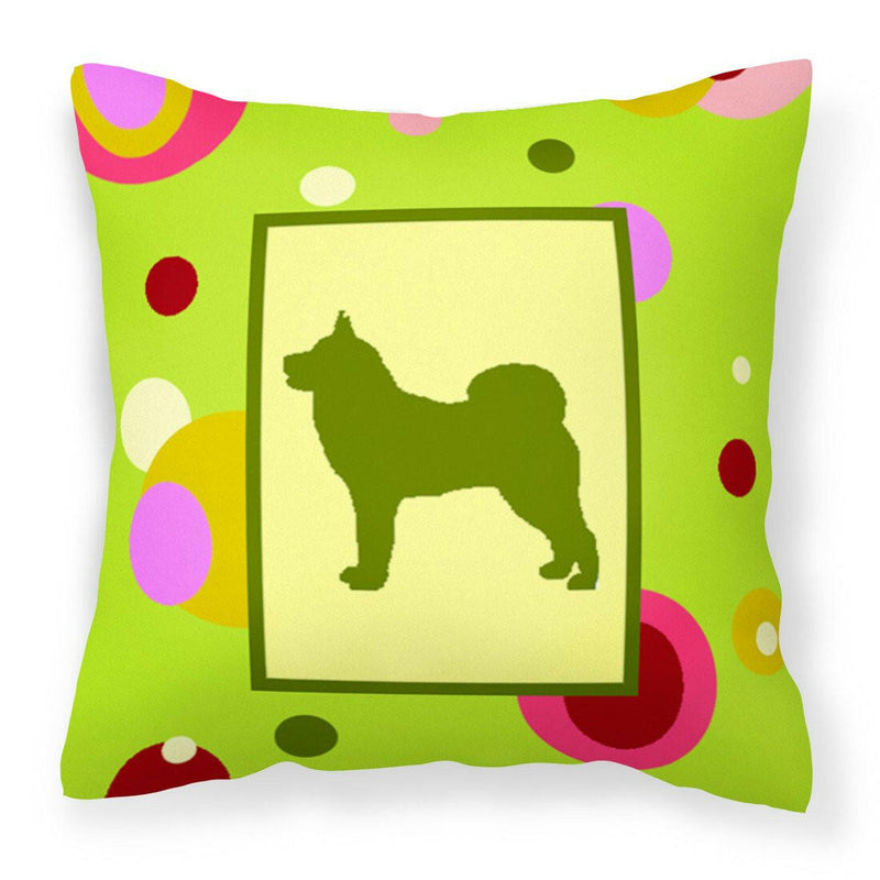 Lime Green Dots Karelian Bear Dog  Fabric Decorative Pillow CK1136PW1414