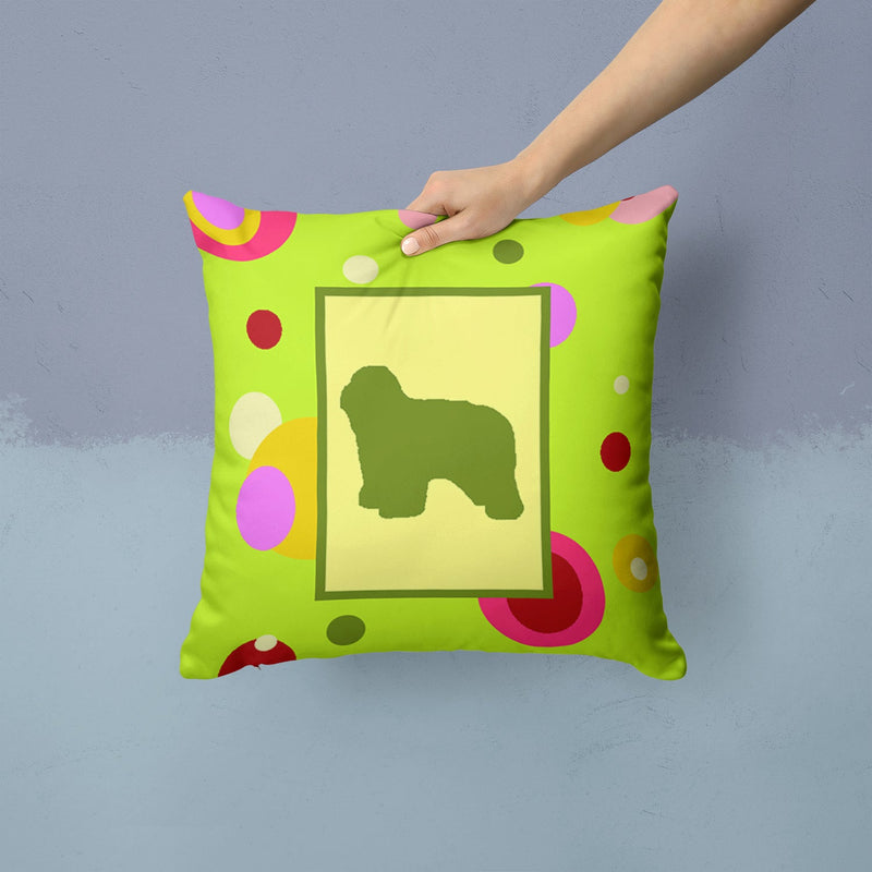 Lime Green Dots Polish Lowland Sheepdog Throw Pillow - 14x14 Decorative Pillow – Art for Your Home & Patio CK1144PW1414