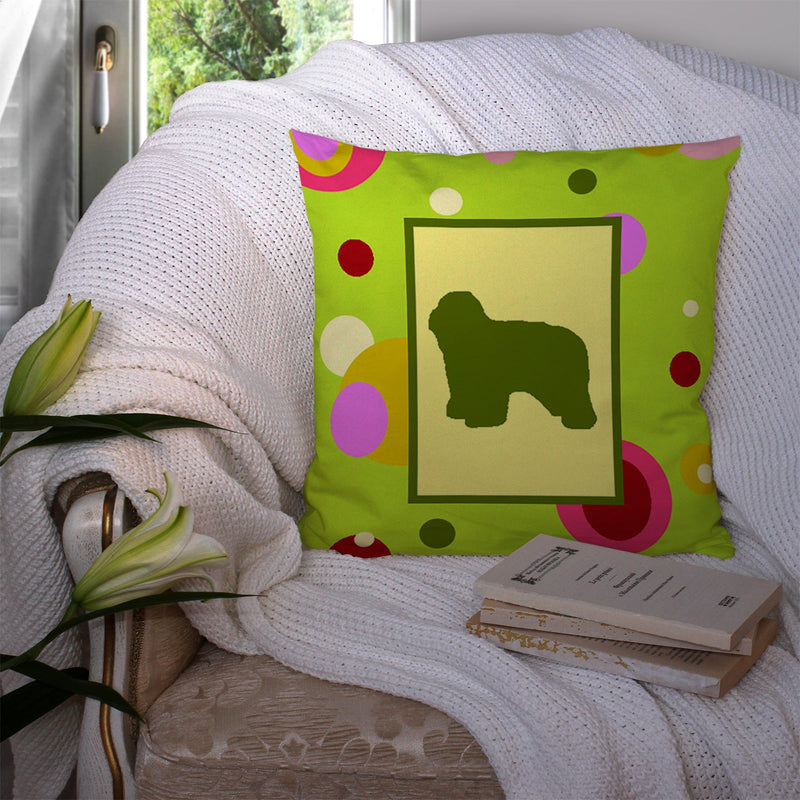 Lime Green Dots Polish Lowland Sheepdog Throw Pillow - 14x14 Decorative Pillow – Art for Your Home & Patio CK1144PW1414