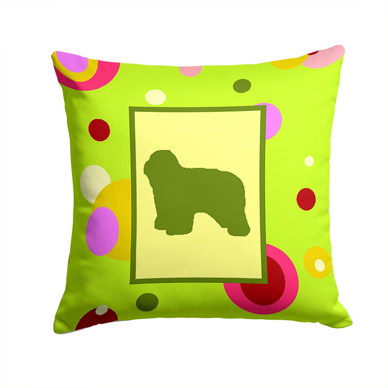 Lime Green Dots Polish Lowland Sheepdog Throw Pillow - 14x14 Decorative Pillow – Art for Your Home & Patio CK1144PW1414