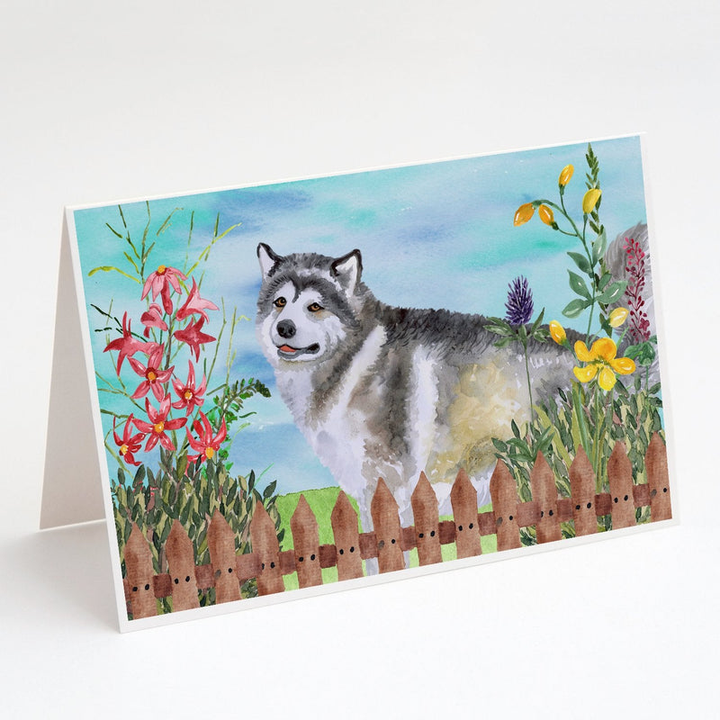 Alaskan Malamute Spring Greeting Cards and Envelopes Pack of 8