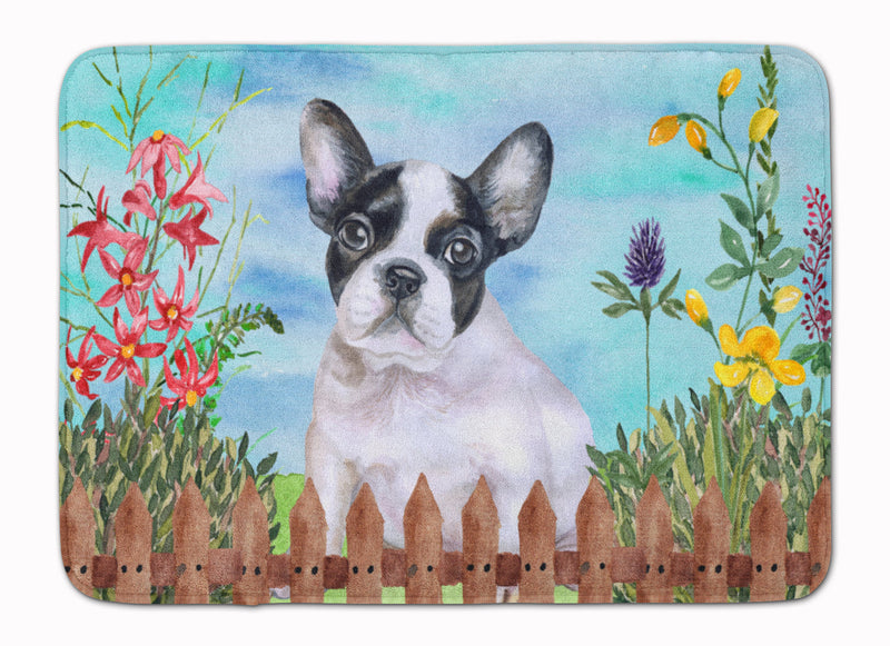 French Bulldog Black White Spring Machine Washable Memory Foam Mat CK1272RUG