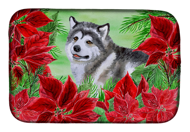 Alaskan Malamute Poinsettas Dish Drying Mat – Absorbent, Artistic Kitchen Essentials CK1287DDM